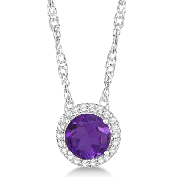 Ladies Amethyst and Diamond Halo Pendant Sterling Silver 1.40ctw