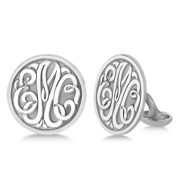 Personalized Circle Monogram Initial Cuff Links in Sterling Silver