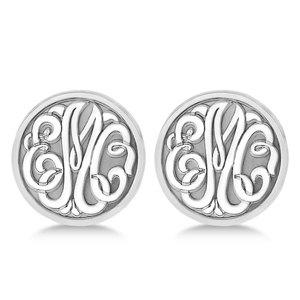 Personalized Circle Monogram Initial Cuff Links in Sterling Silver