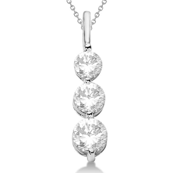 Three-Stone Graduated Diamond Pendant Necklace 14K White Gold (1.05ct)
