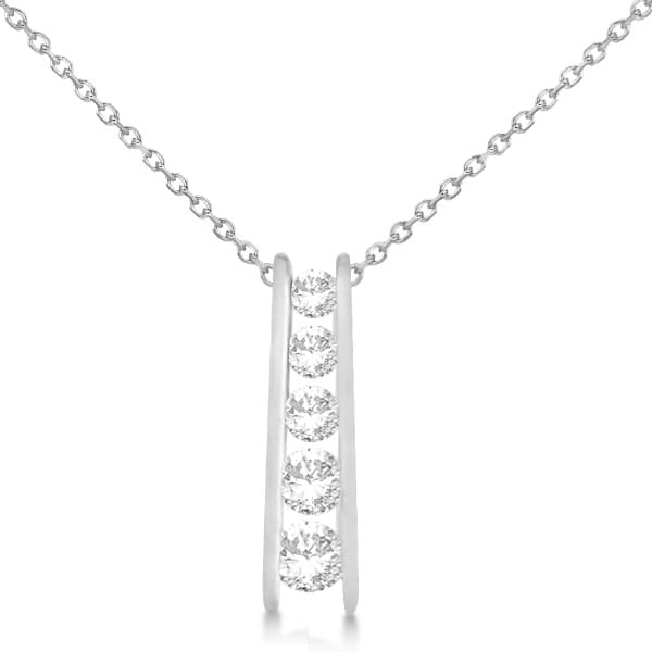 Channel Set Graduated Diamond Journey Necklace 14K White Gold 1.05ct