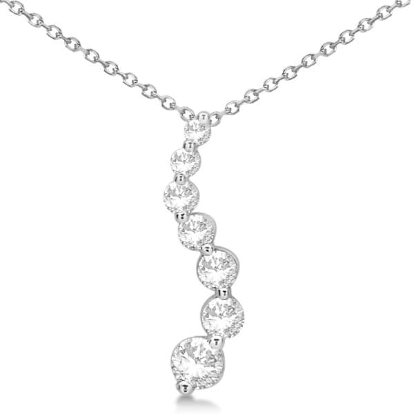 Curved Seven Stone Diamond Journey Pendant Necklace 14k W. Gold 0.50ct