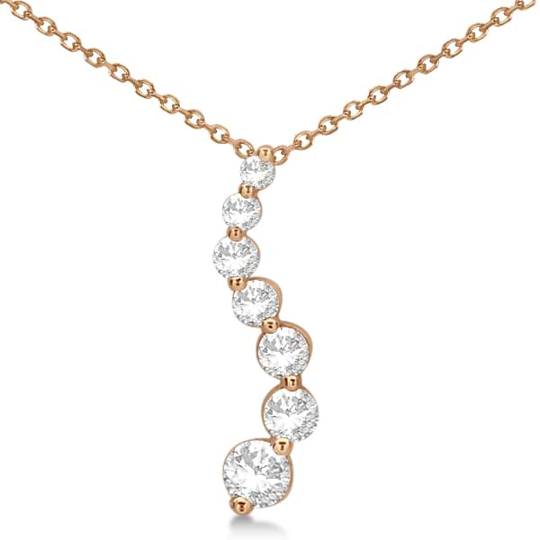 Curved Seven Stone Diamond Journey Pendant Necklace 14k R. Gold 0.75ct