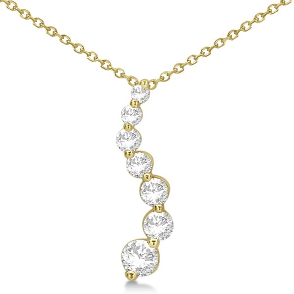 Curved Seven Stone Diamond Journey Pendant Necklace 14k Y. Gold 0.75ct