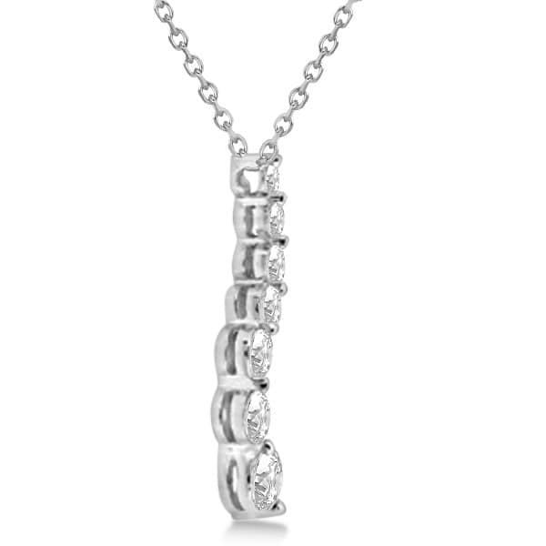 Curved Seven Stone Diamond Journey Pendant Necklace 14k W. Gold 1.00ct