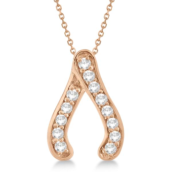 Diamond Wishbone Pendant Necklace 14k Rose Gold (0.20ct)