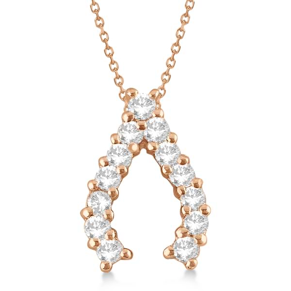 Diamond Wishbone Pendant Necklace for Women 14k Rose Gold (0.30ct)