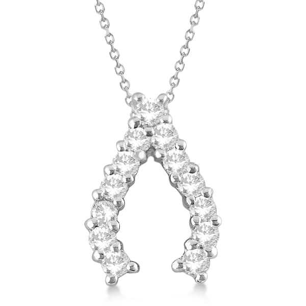 Diamond Wishbone Shaped Pendant Necklace 14k White Gold (0.30ct)