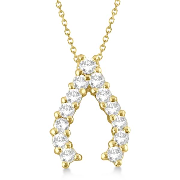 Diamond Wishbone Pendant Necklace for Women 14k Yellow Gold (0.30ct)