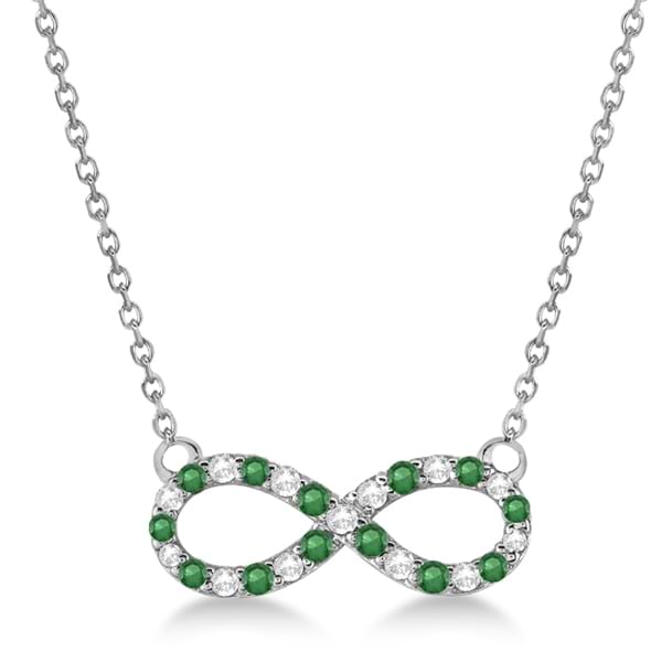 Twisted Infinity Diamond & Emerald Necklace 14k White Gold 0.50ct