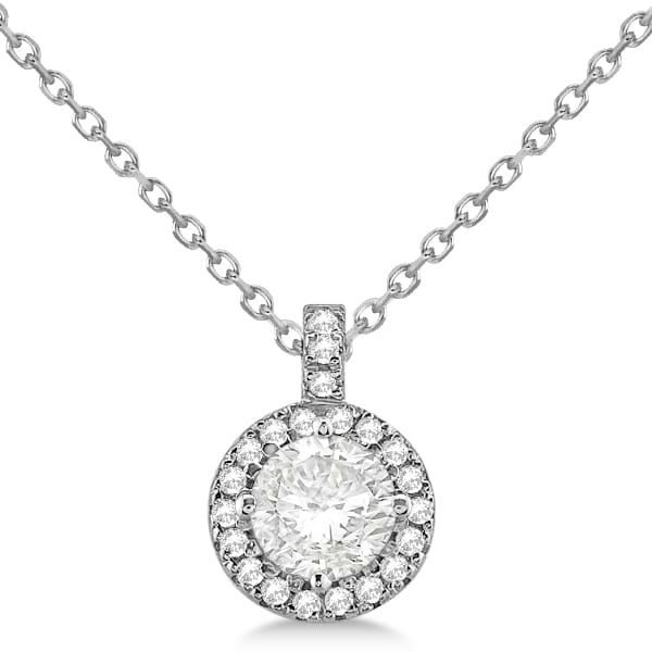 Diamond Halo Pendant Necklace Round Solitaire 14k White Gold (0.50ct)