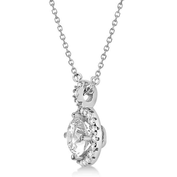 Diamond Halo Pendant Necklace Round Solitaire 14k White Gold (1.00ct)