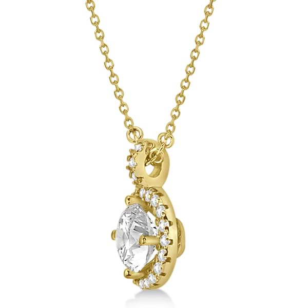 Diamond Halo Pendant Necklace Round Solitaire 14k Yellow Gold (1.00ct)