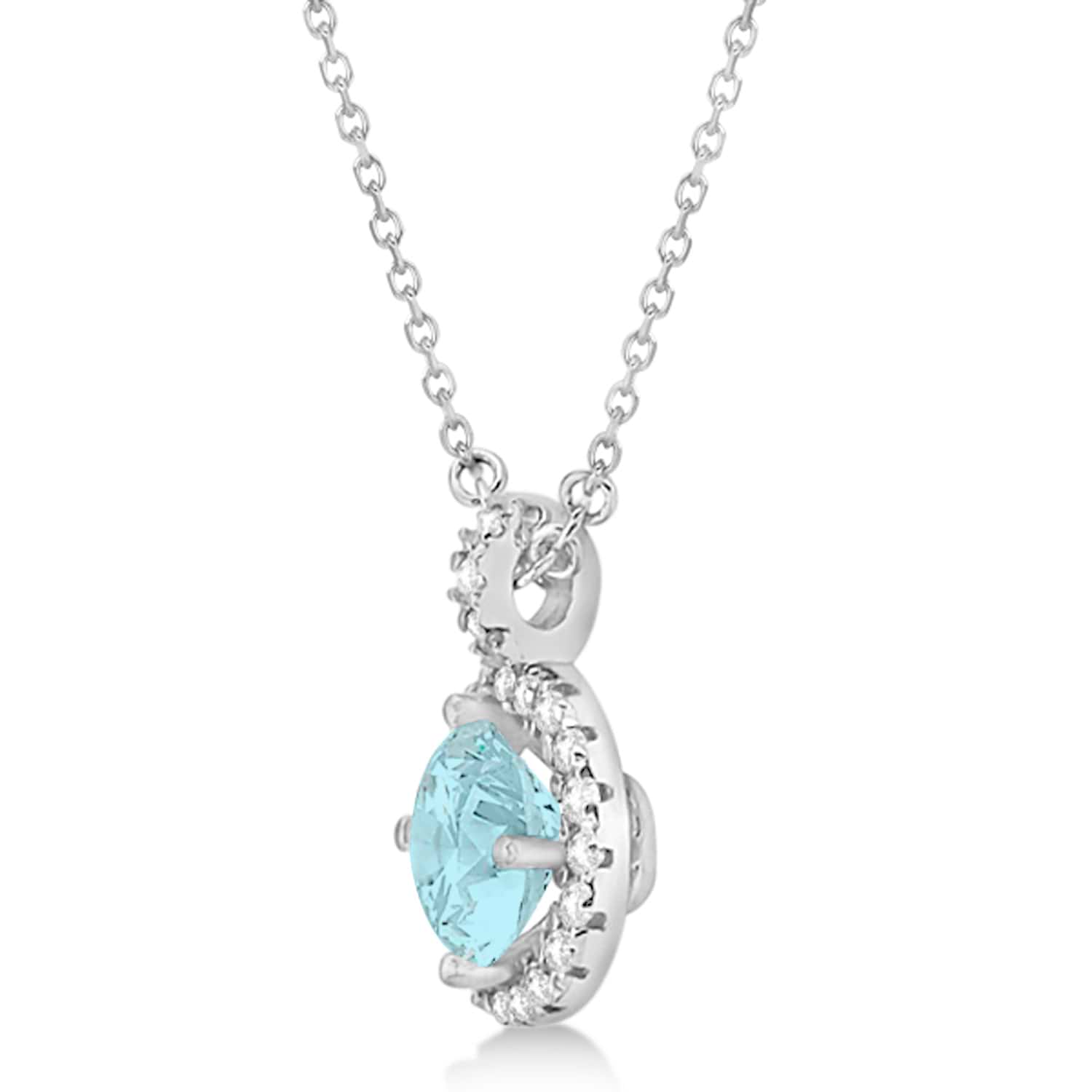 Aquamarine & Diamond Halo Pendant Necklace 14k White Gold (2.25ct)