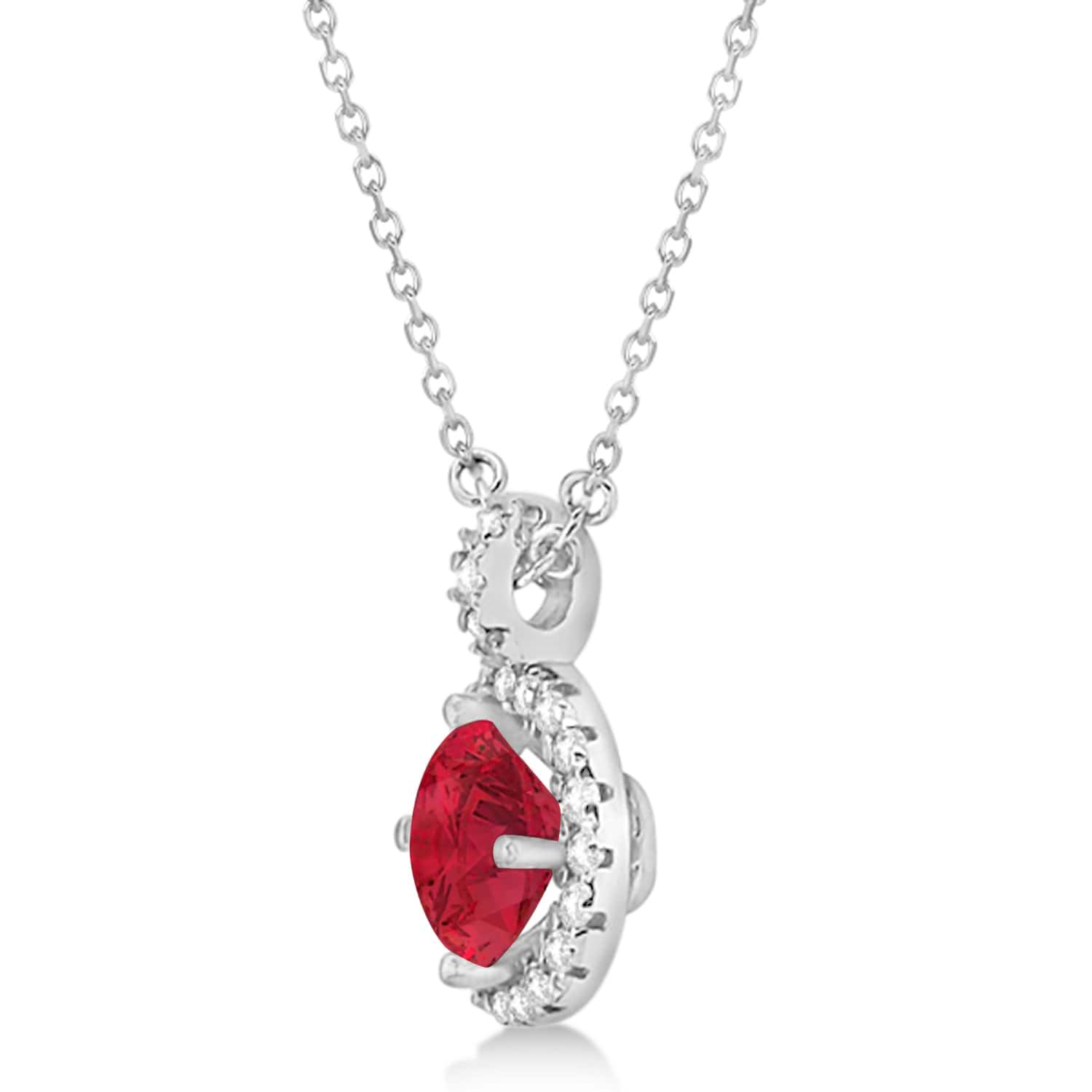 Ruby & Diamond Halo Pendant Necklace 14k White Gold (2.33ct)
