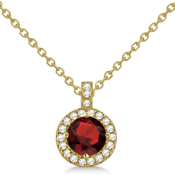 Garnet & Diamond Halo Pendant Necklace 14k Yellow Gold (1.01ct)