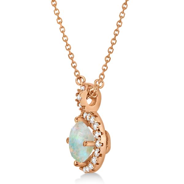 Opal & Diamond Halo Pendant Necklace 14k Rose Gold (0.68ct)