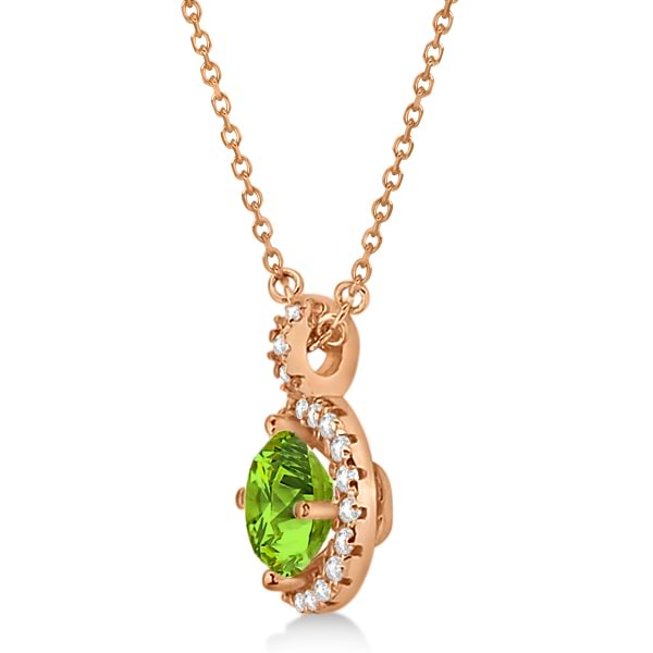 Peridot & Diamond Halo Pendant Necklace 14k Rose Gold (0.87ct)