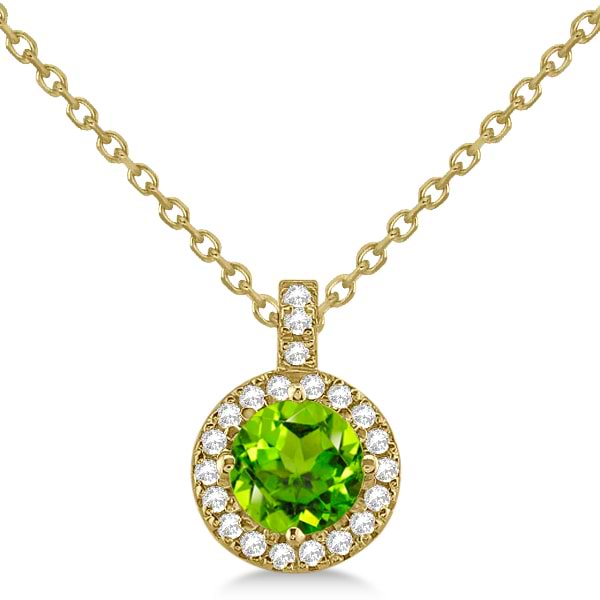 Peridot & Diamond Halo Pendant Necklace 14k Yellow Gold (0.87ct)