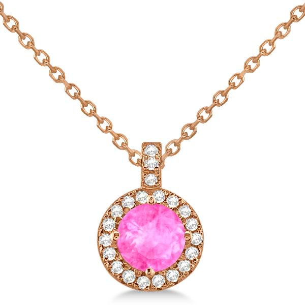 Pink Sapphire & Diamond Halo Pendant Necklace 14k Rose Gold (1.07ct)