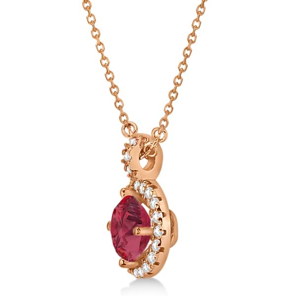 Ruby & Diamond Halo Pendant Necklace 14k Rose Gold (1.07ct)