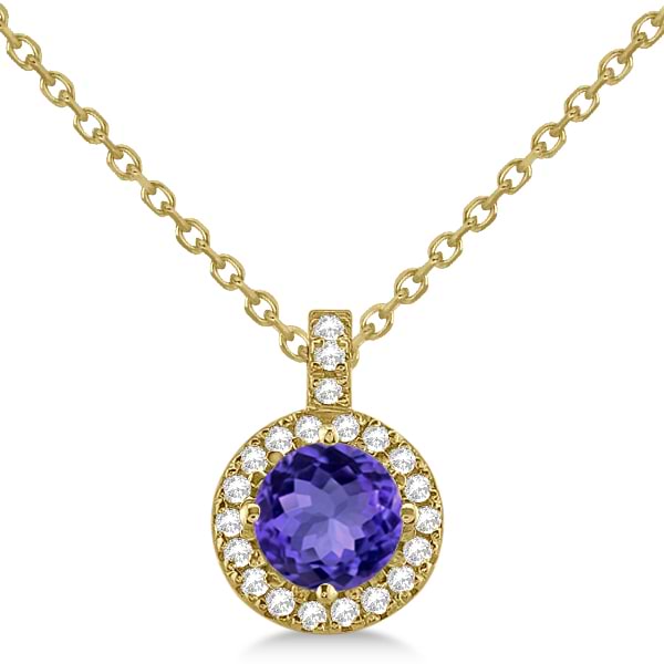 Tanzanite & Diamond Halo Pendant Necklace 14k Yellow Gold (1.07ct)