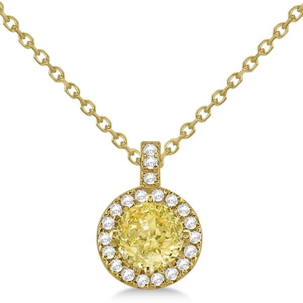 Yellow Diamond & Diamond Halo Pendant Necklace Round  14k Yellow Gold (1.00ct)