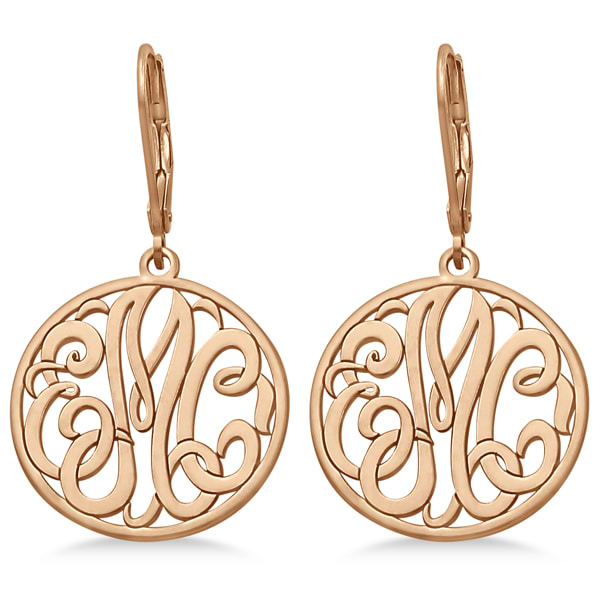 Customized Initial Circle Monogram Earrings in 14k Rose Gold