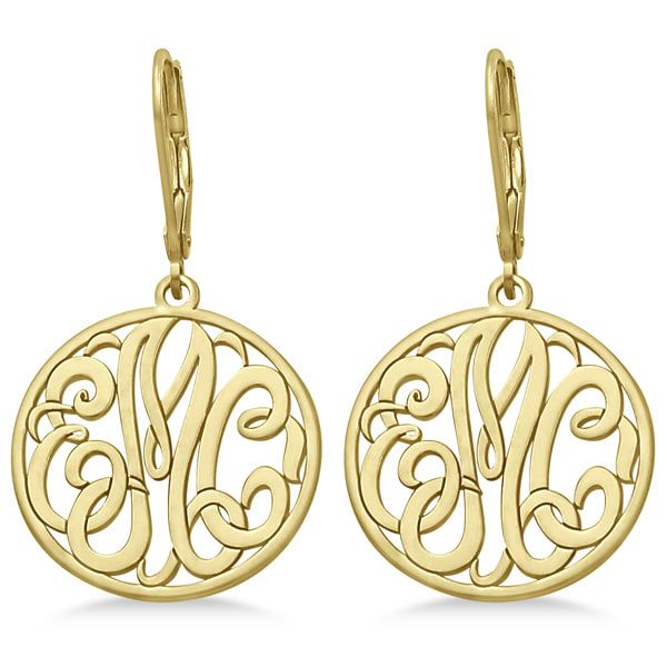 Customized Initial Circle Monogram Earrings in 14k Yellow Gold