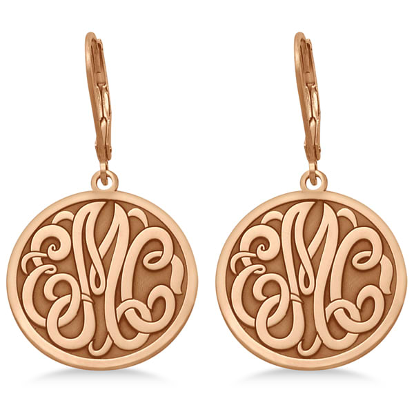 Stylized Initial Circle Monogram Earrings in 14k Rose Gold
