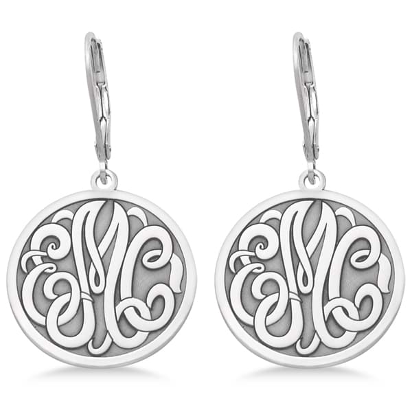 Stylized Initial Circle Monogram Earrings in Sterling Silver