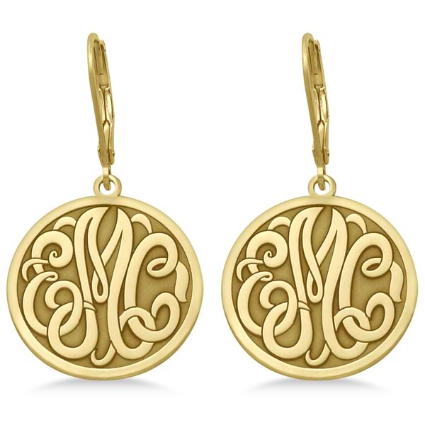 Stylized Initial Circle Monogram Earrings in 14k Yellow Gold