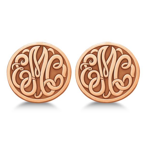 Custom 3 Initial Monogram Post-back Circle Earrings 14k Rose Gold