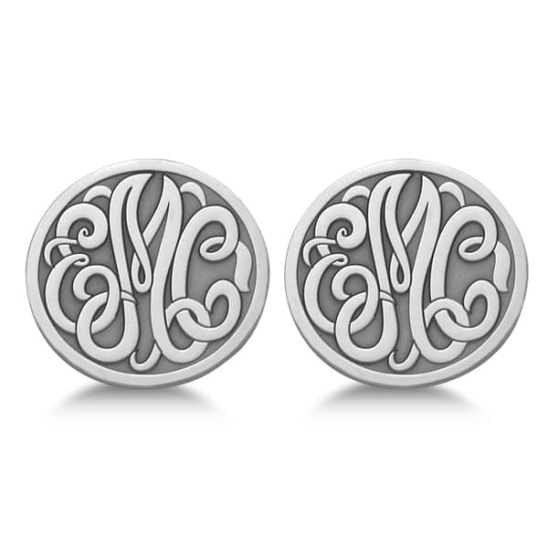 Custom 3 Initial Monogram Post-back Circle Earrings Sterling Silver