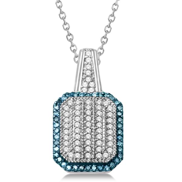 Square White and Blue Color Diamond Pendant Sterling Silver (0.25ctw)