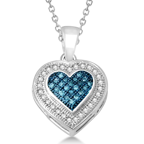 Big Heart-Shaped White and Blue Diamond Pendant Sterling Silver (0.15ct)