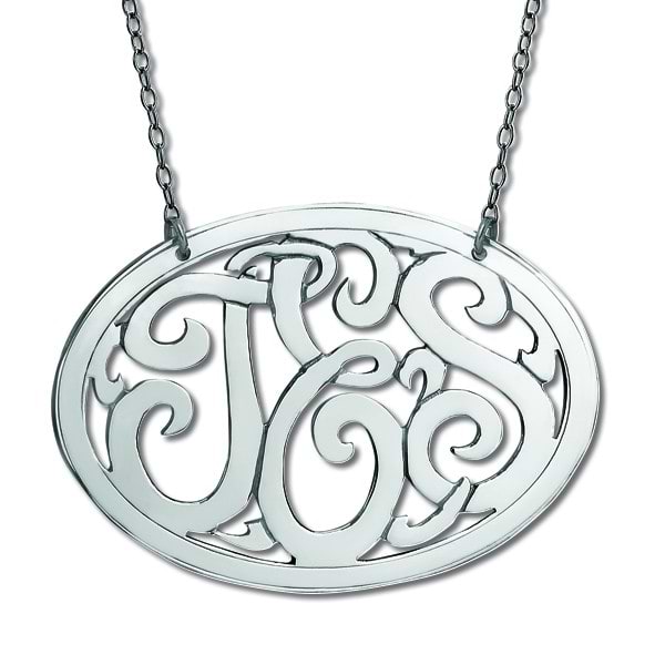 Women's Custom Oval Monogram Initial Pendant Necklace Sterling Silver