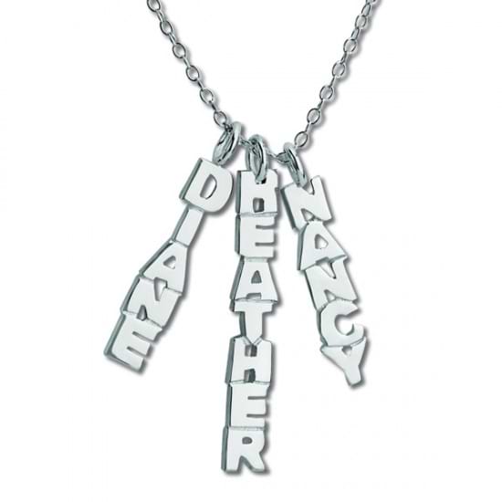 Personalized Hand Cut Three Name Necklace Pendant in Sterling Silver