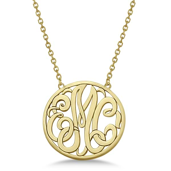 Custom Initial Circle Monogram Pendant Necklace 14k Yellow Gold - NG22