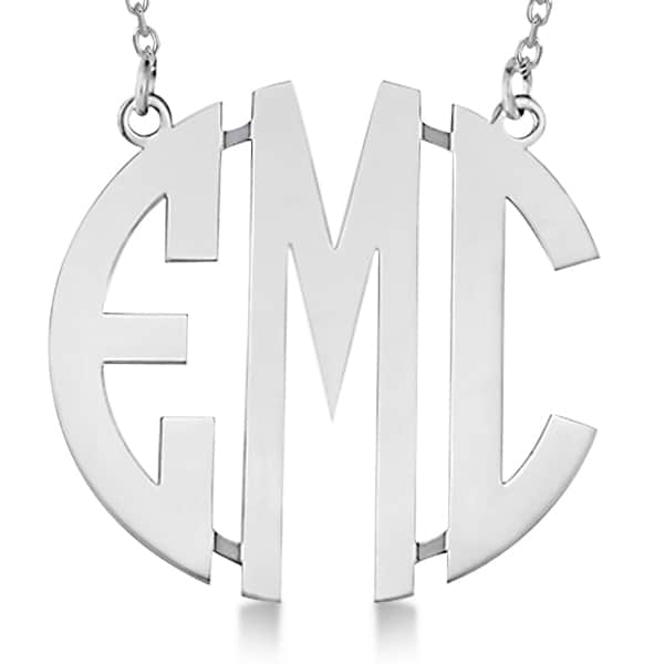 Bold-Face Custom Initial Monogram Pendant Necklace in 14k White Gold