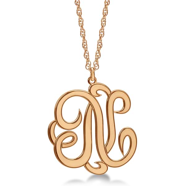 Personalized Single Initial Cursive Monogram Necklace 14k Rose Gold