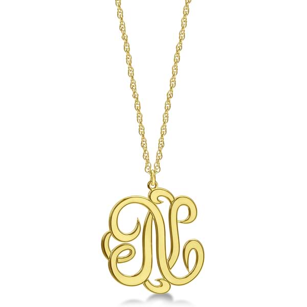 Personalized Single Initial Cursive Monogram Necklace 14k Yellow Gold