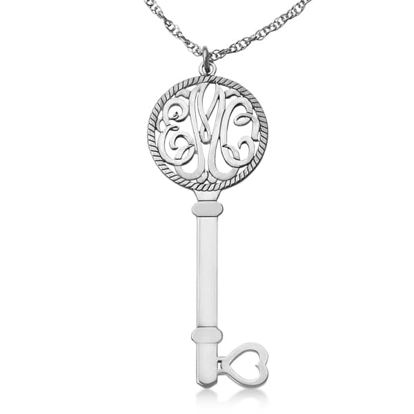 Personalized Key Initial Monogram Pendant Necklace in 14k White Gold