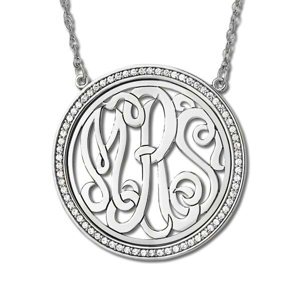 Monogram Initial Necklace with Diamond Accents Sterling Silver 0.34ct