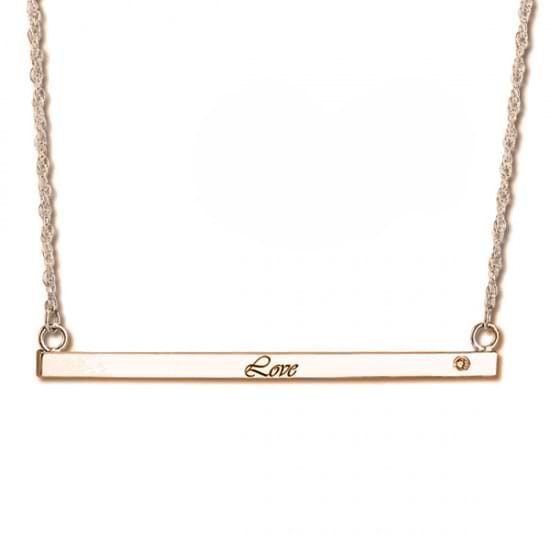 Women's Personalized Thin Bar Necklace w/ Diamond 14k Rose Gold 0.05ct