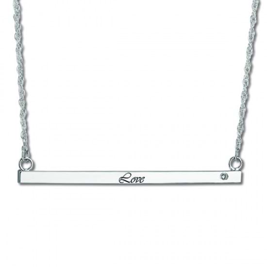 Women's Personalized Thin Bar Necklace w/ Diamond 14k W. Gold (0.05ct)