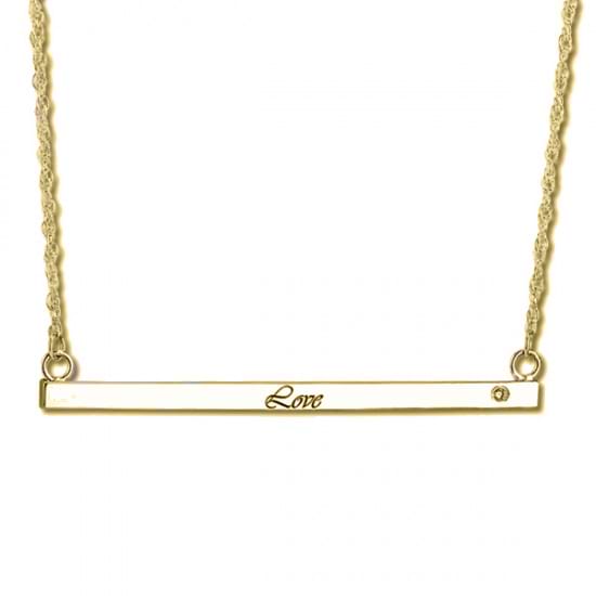 Women's Personalized Thin Bar Necklace w/ Diamond 14k Y. Gold (0.05ct)