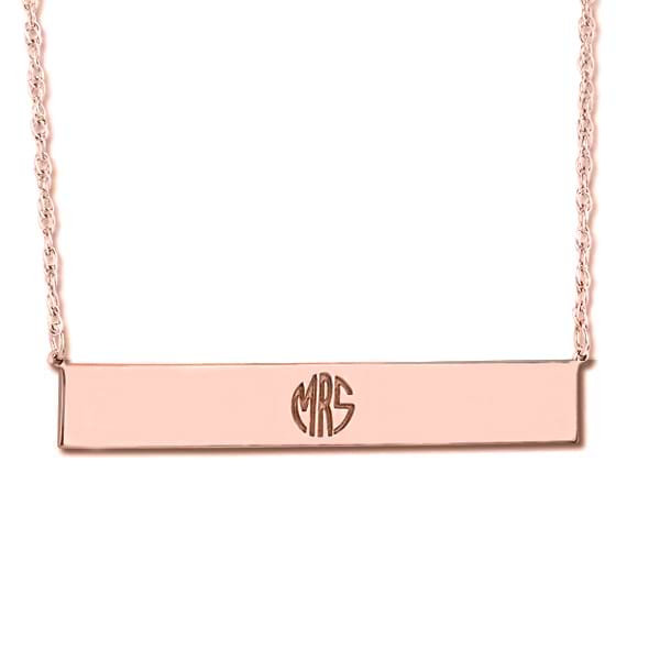 Customizable Monogram Bar Pendant Necklace in 14k Rose Gold