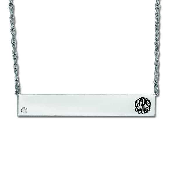 Customizable Monogram Bar Pendant w/ Diamond in Sterling Silver 0.05ct