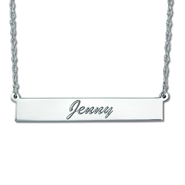 Women's Personalized Engraved Name Necklace Bar Pendant 14k White Gold